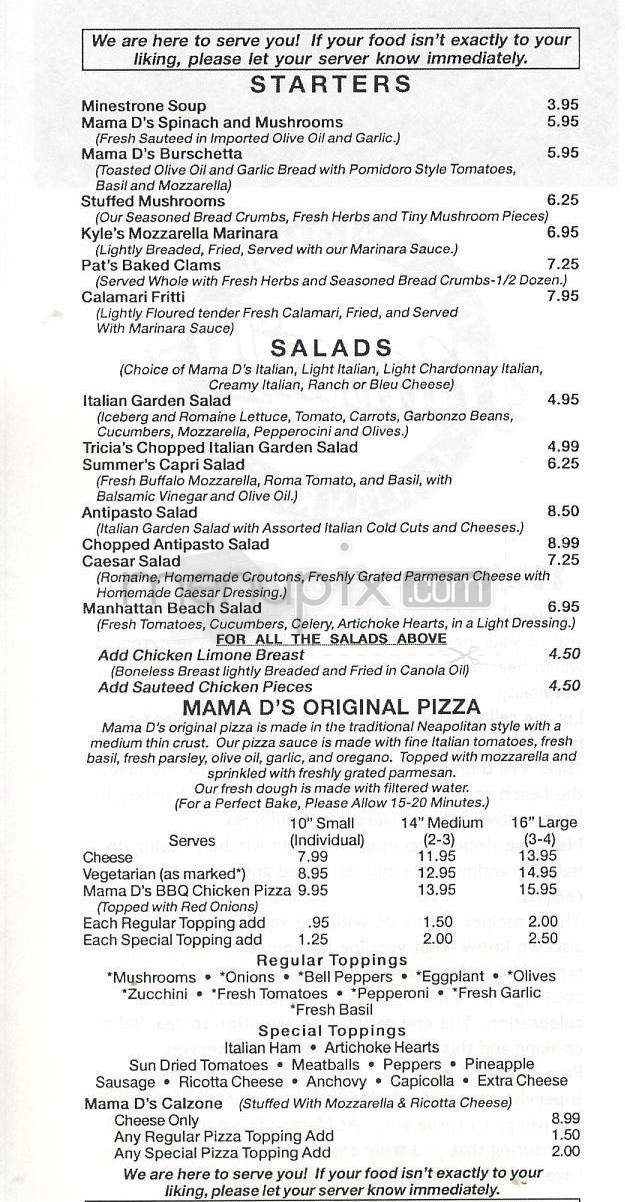 Mama D's Italian - Manhattan Beach, CA menu_pic
