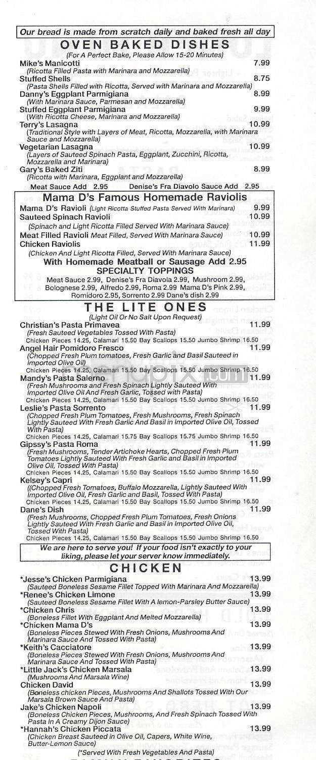 Mama D's Italian - Manhattan Beach, CA menu_pic