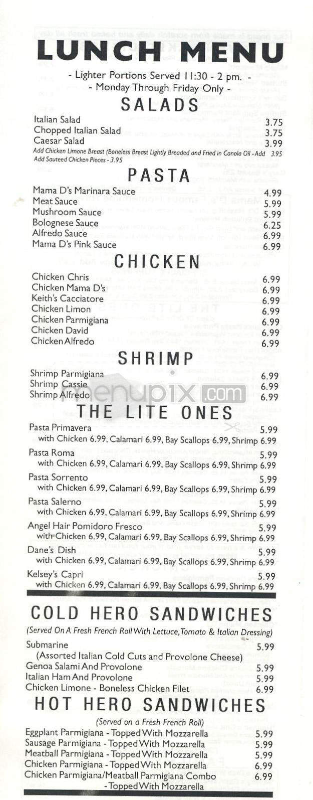 Mama D's Italian - Manhattan Beach, CA menu_pic