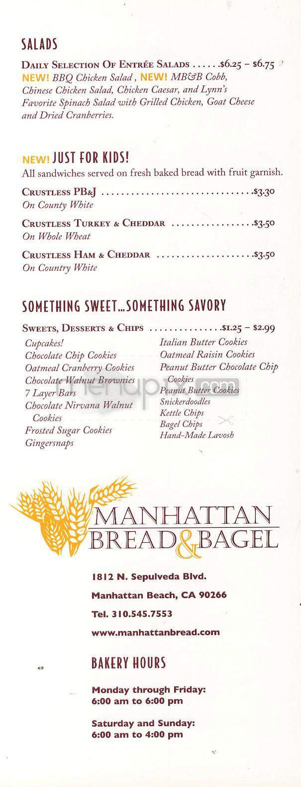 Manhattan Bread & Bagel - Manhattan Beach, CA menu_pic