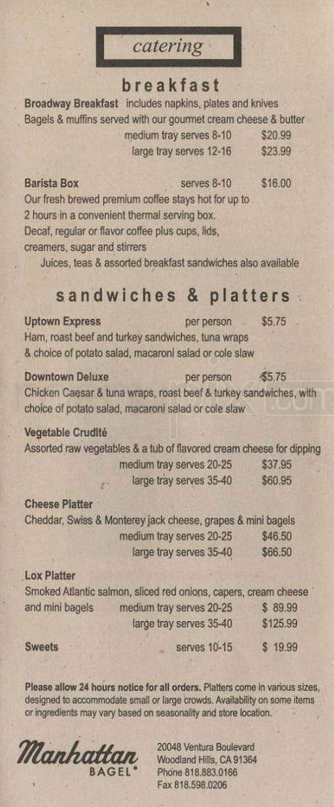 Manhattan Bagel - Woodland Hills, CA menu_pic