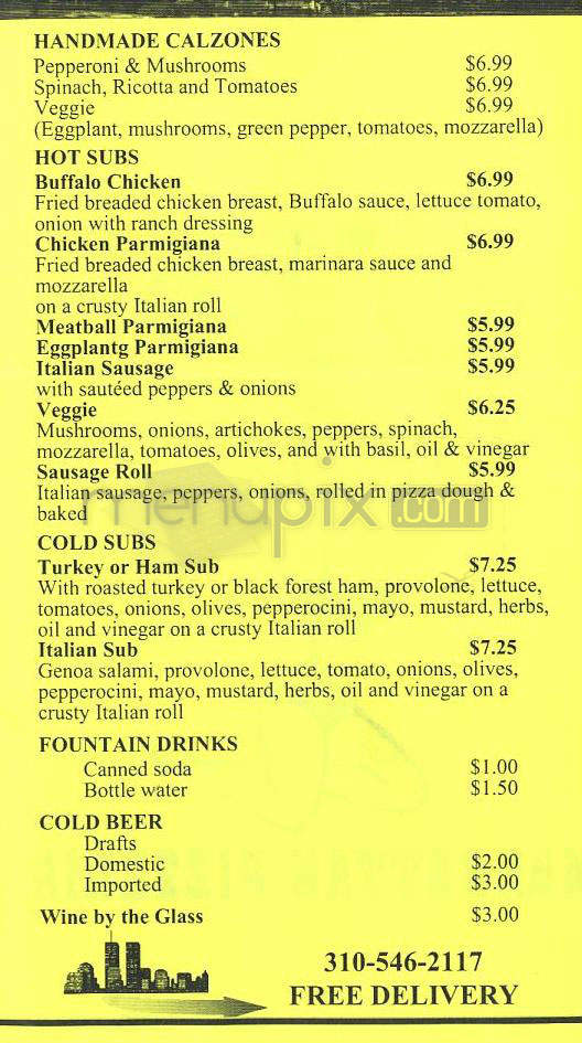 Manhattan Pizzeria - Manhattan Beach, CA menu_pic