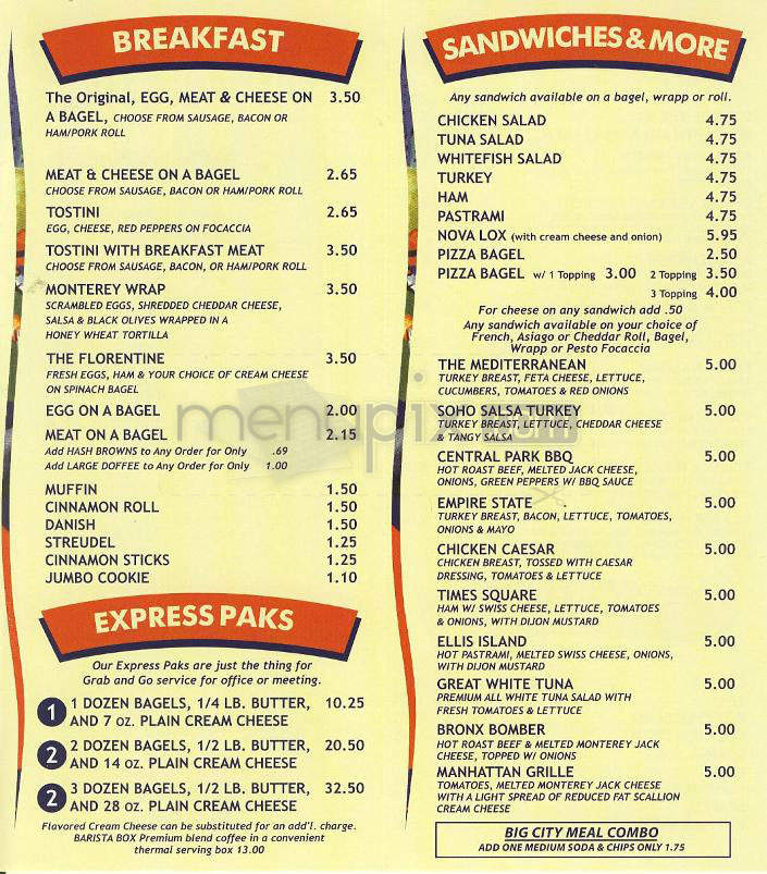 Manhattan Bagel - Studio City, CA menu_pic