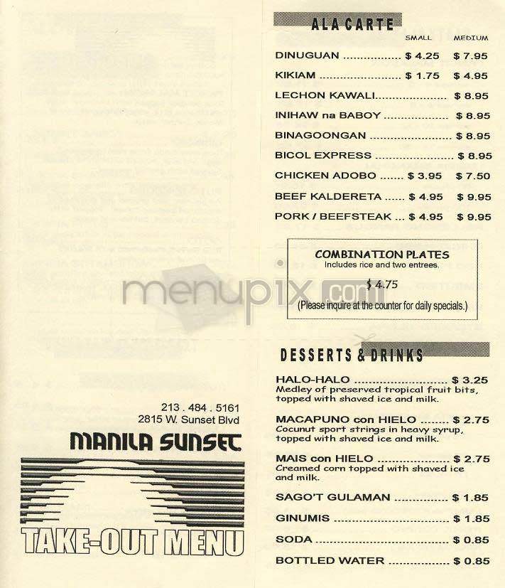 Manila Sunset - Los Angeles, CA menu_pic