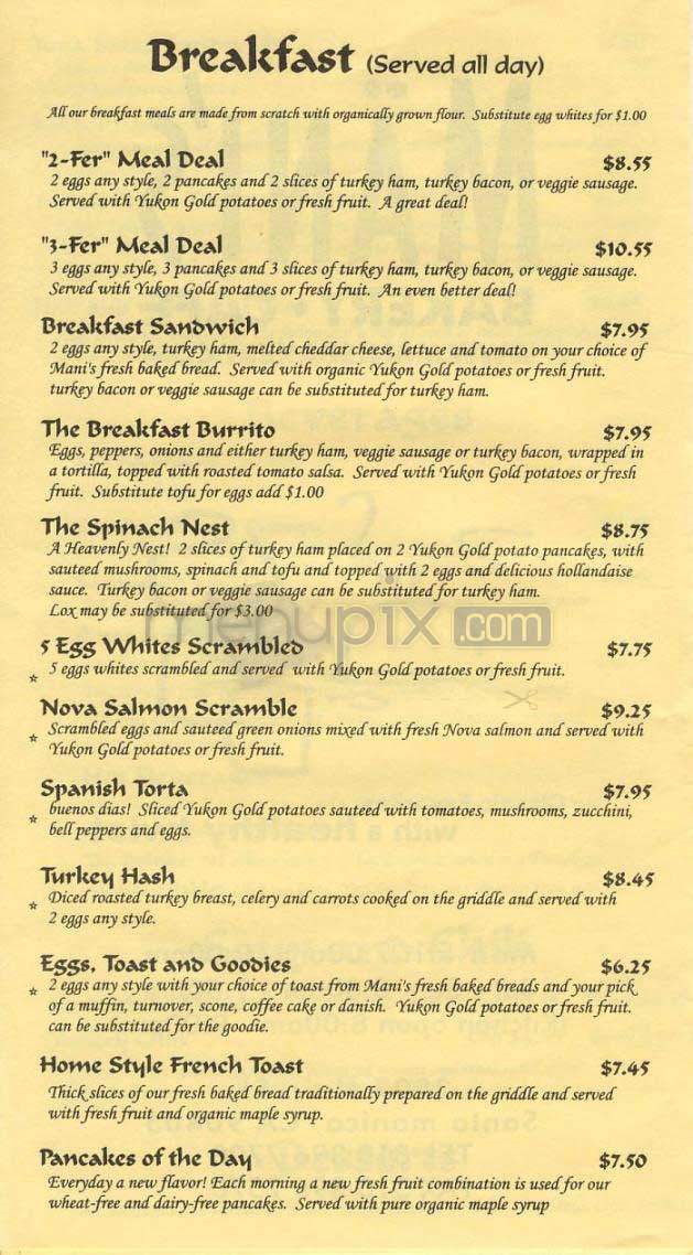 Mani's - Los Angeles, CA menu_pic