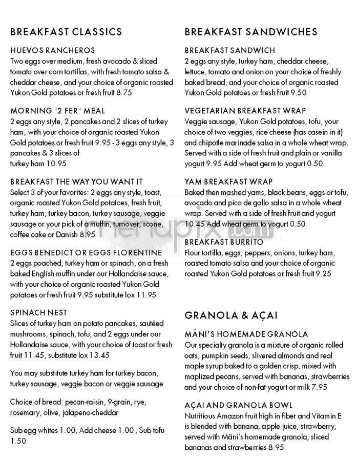 Mani's Bakery Cafe - Santa Monica, CA menu_pic