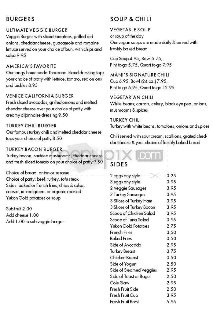 Mani's Bakery Cafe - Santa Monica, CA menu_pic