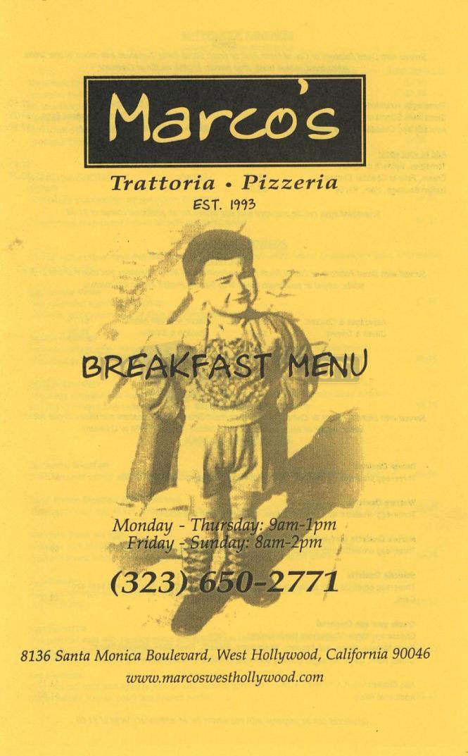 Marco's Trattoria - West Hollywood, CA menu_pic