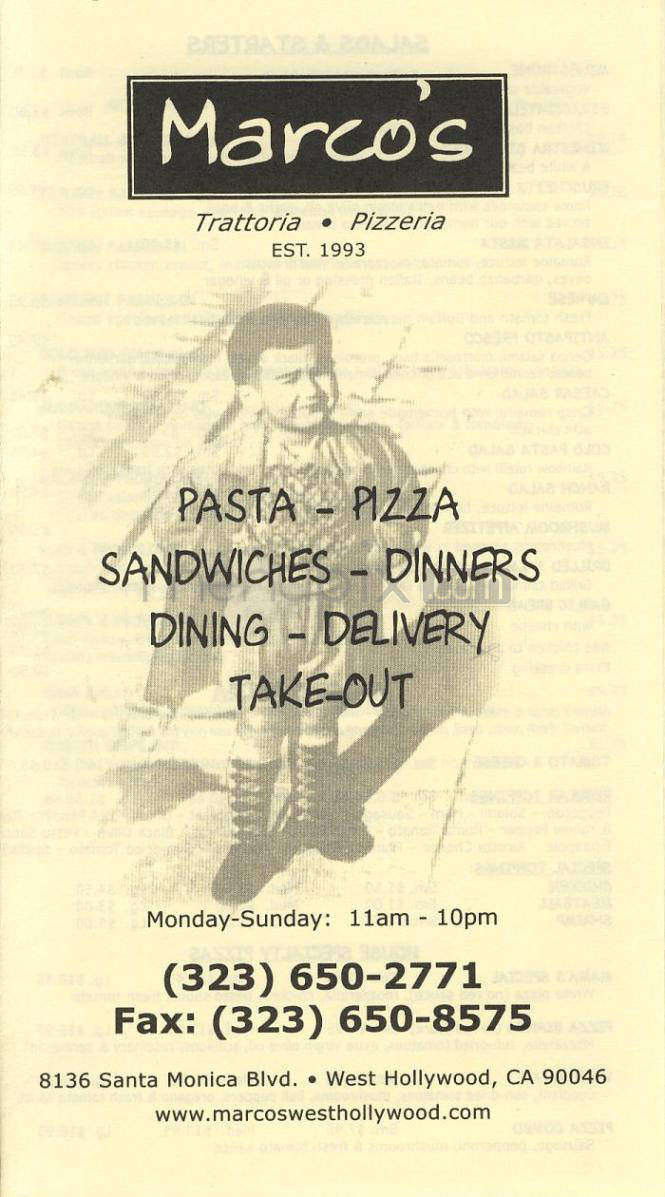 Marco's Trattoria - West Hollywood, CA menu_pic