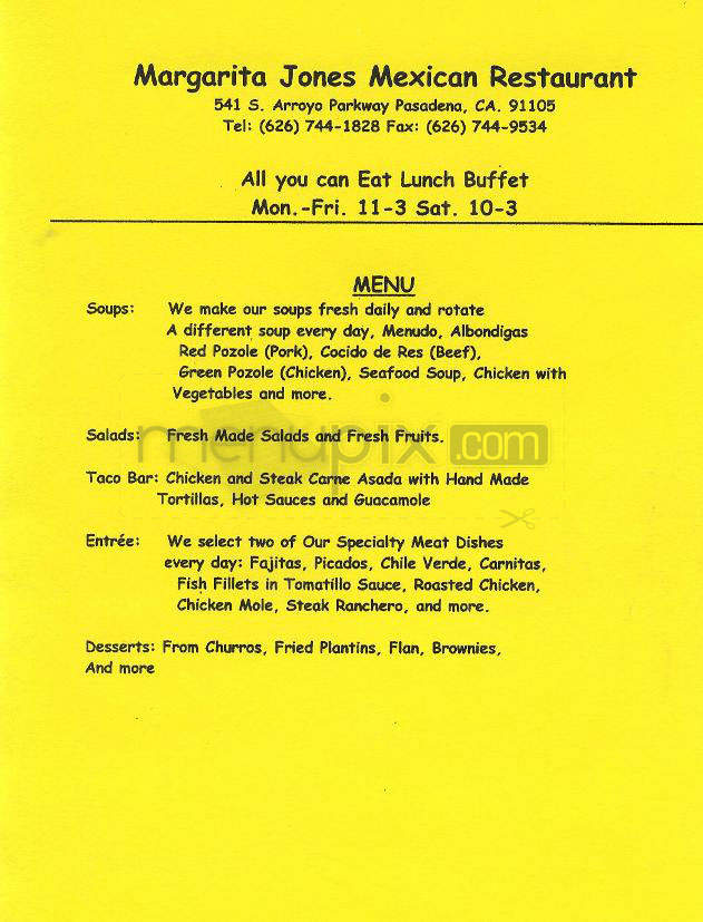 Margarita Jones Restaurant - Pasadena, CA menu_pic