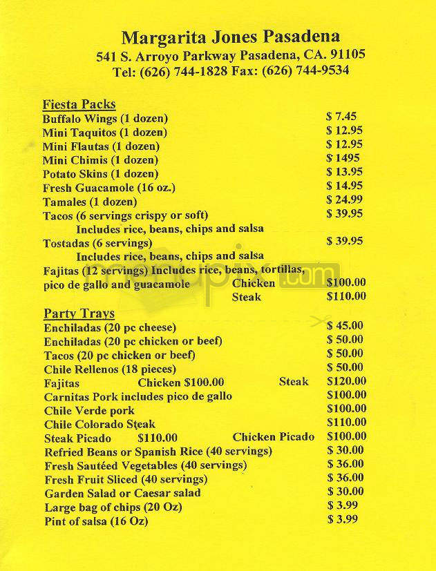 Margarita Jones Restaurant - Pasadena, CA menu_pic