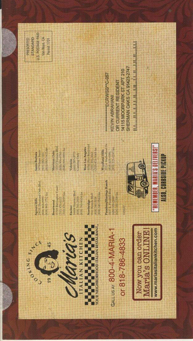 Maria's Italian Kitchen - Northridge, CA menu_pic