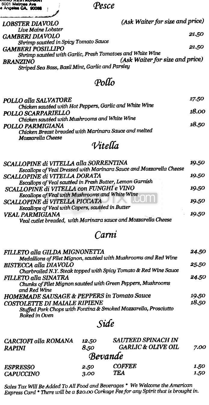 Marino Ristorante - Los Angeles, CA menu_pic