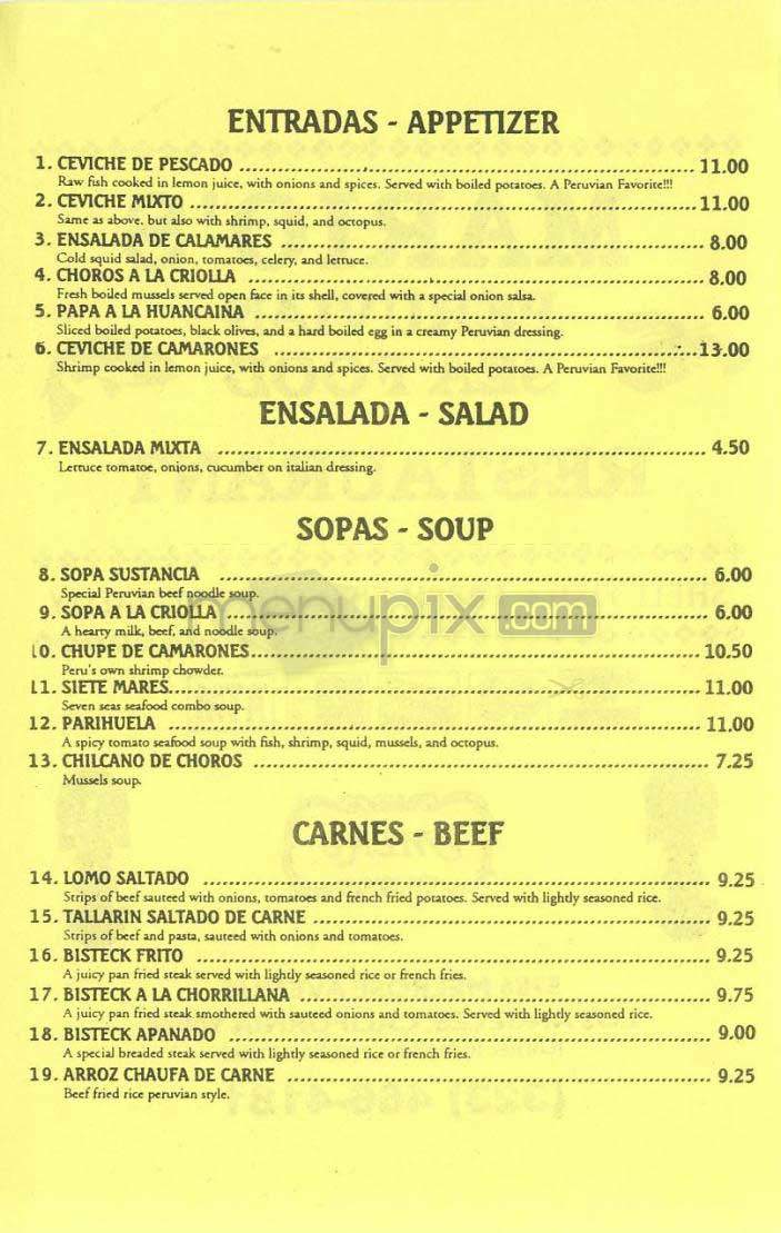 Mario's - Los Angeles, CA menu_pic