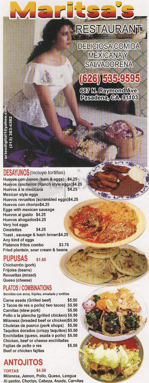 Maritsa's Restaurant - Pasadena, CA menu_pic