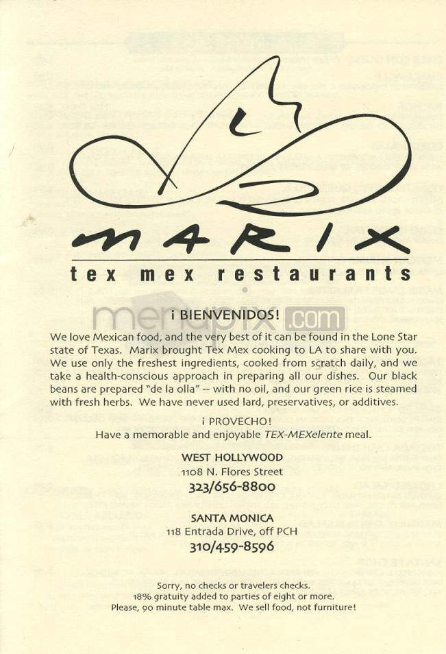 Marix Tex Mex Cafe Playa - West Hollywood, CA menu_pic
