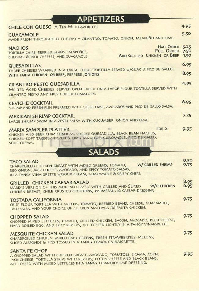 Marix Tex Mex Cafe Playa - West Hollywood, CA menu_pic