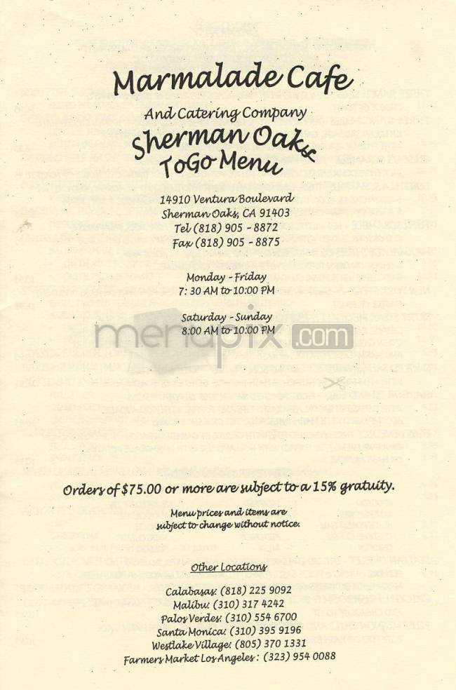 Marmalade Cafe - Sherman Oaks, CA menu_pic