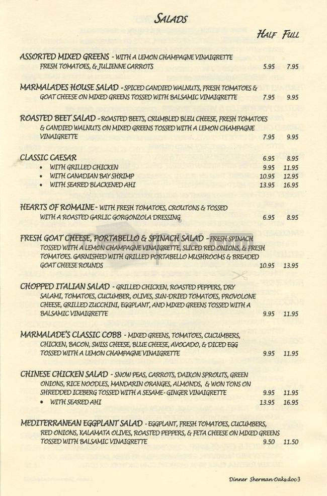 Marmalade Cafe - Sherman Oaks, CA menu_pic