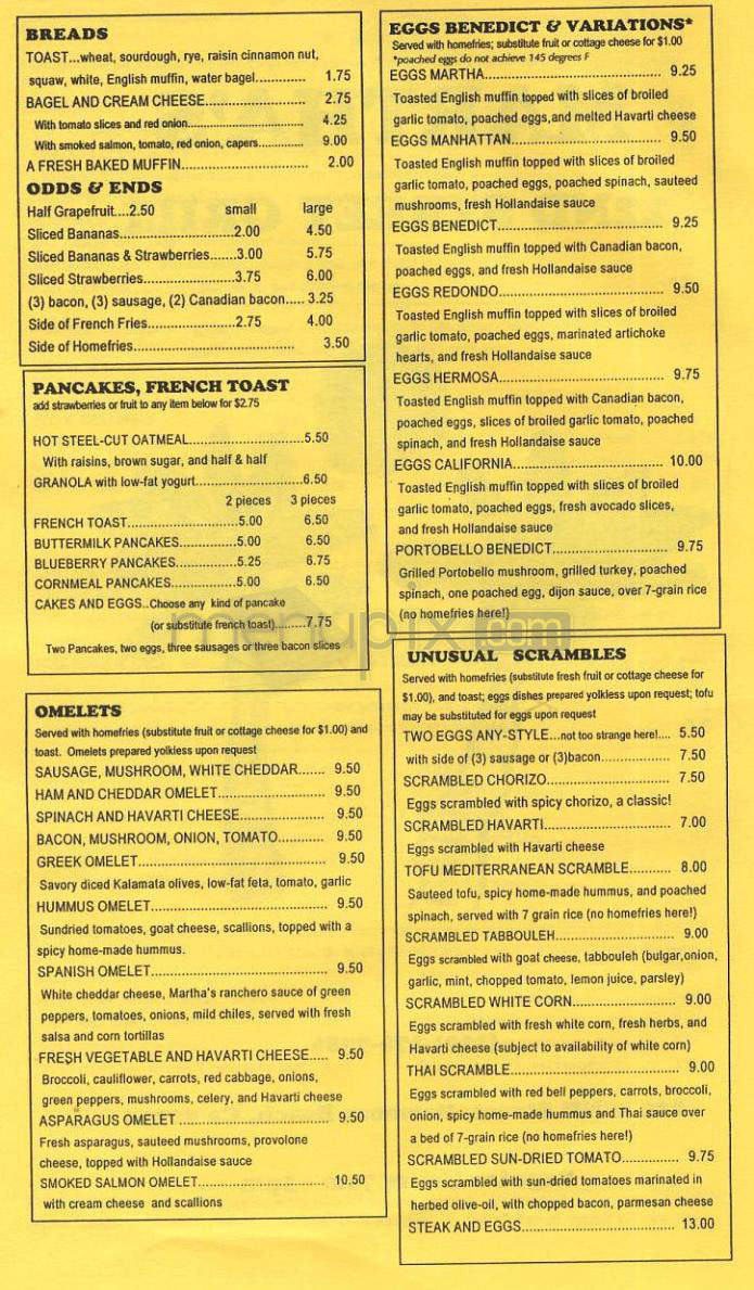 Martha's 22nd Street Grill - Hermosa Beach, CA menu_pic
