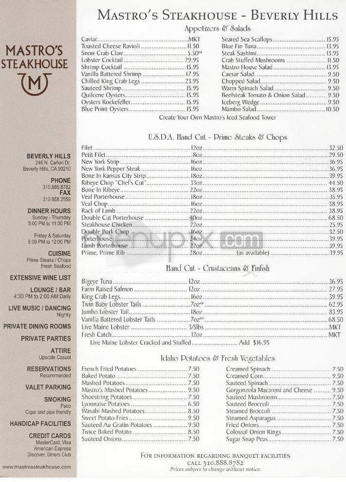 Mastro's Steakhouse - Beverly Hills, CA menu_pic