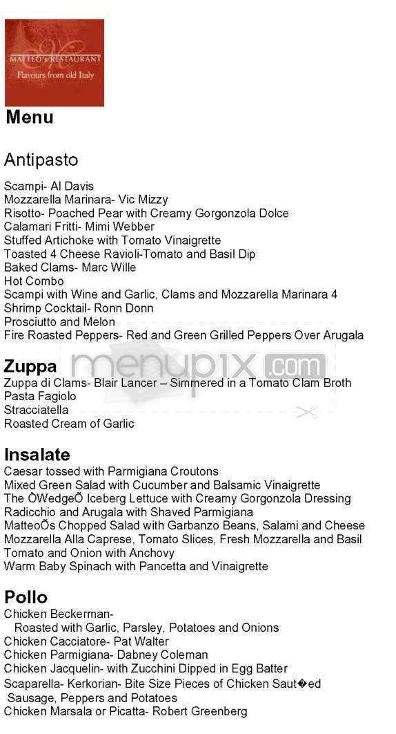 Matteo's - Los Angeles, CA menu_pic
