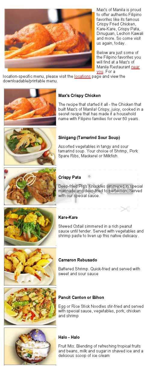 Max's Of Manila - Glendale, CA menu_pic