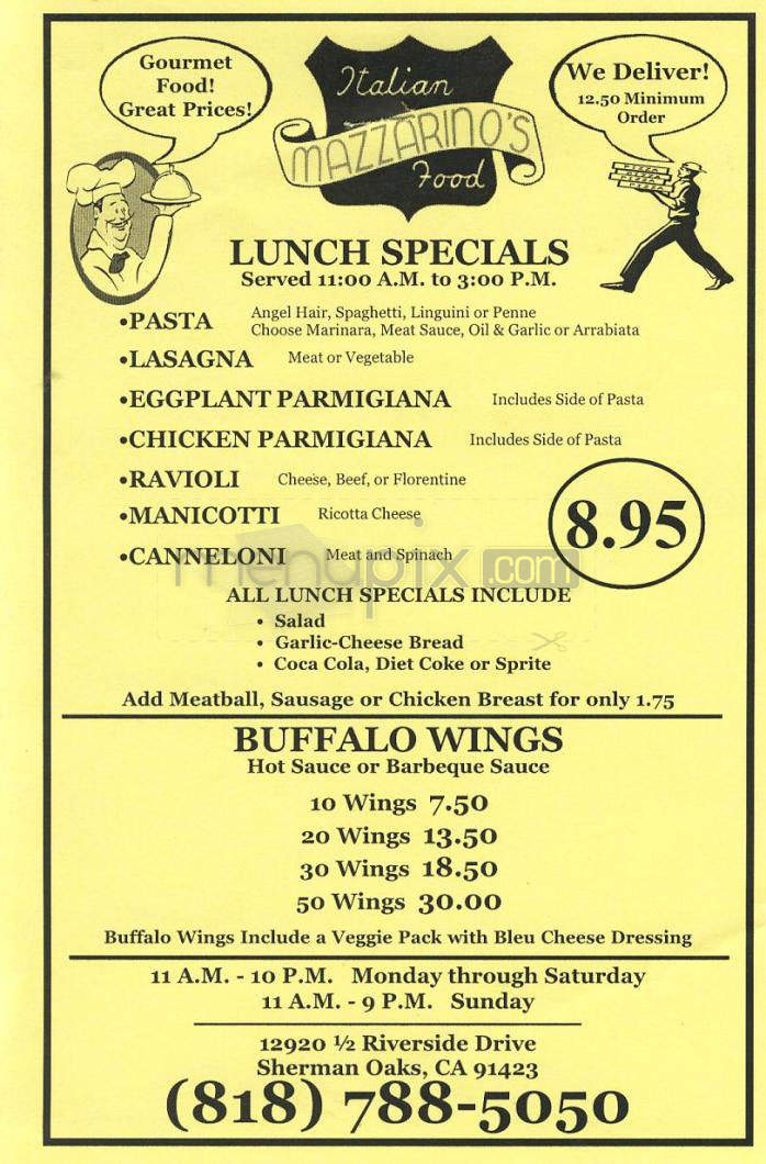 Mazzarino's - Sherman Oaks, CA menu_pic