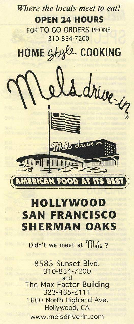 Mel's Drive-In - West Hollywood, CA menu_pic