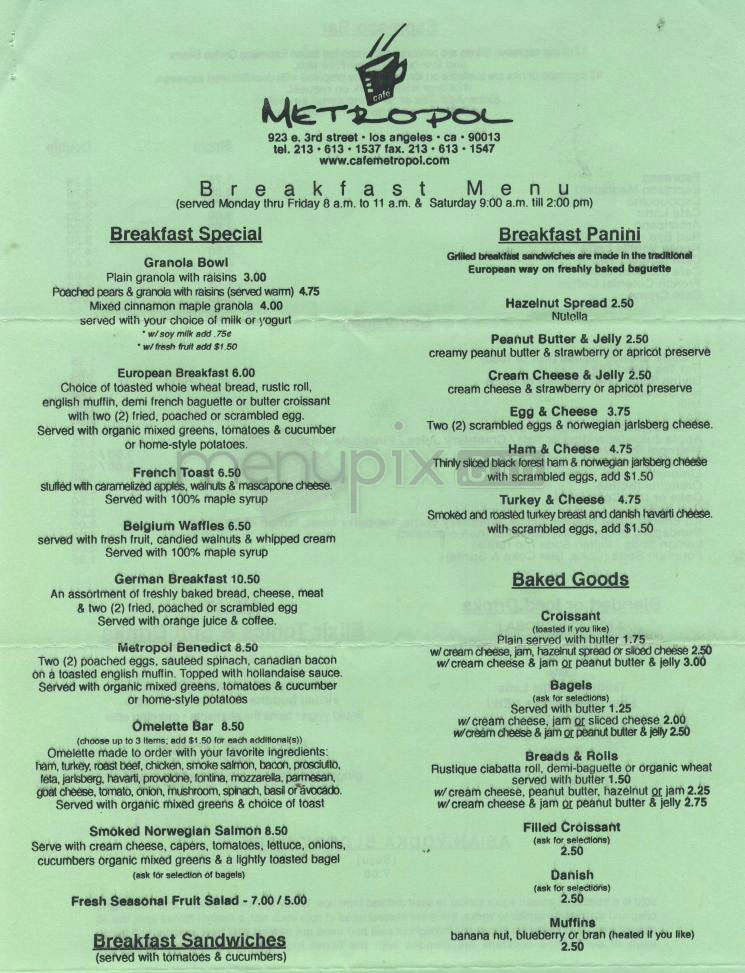 Cafe Metropol - Los Angeles, CA menu_pic