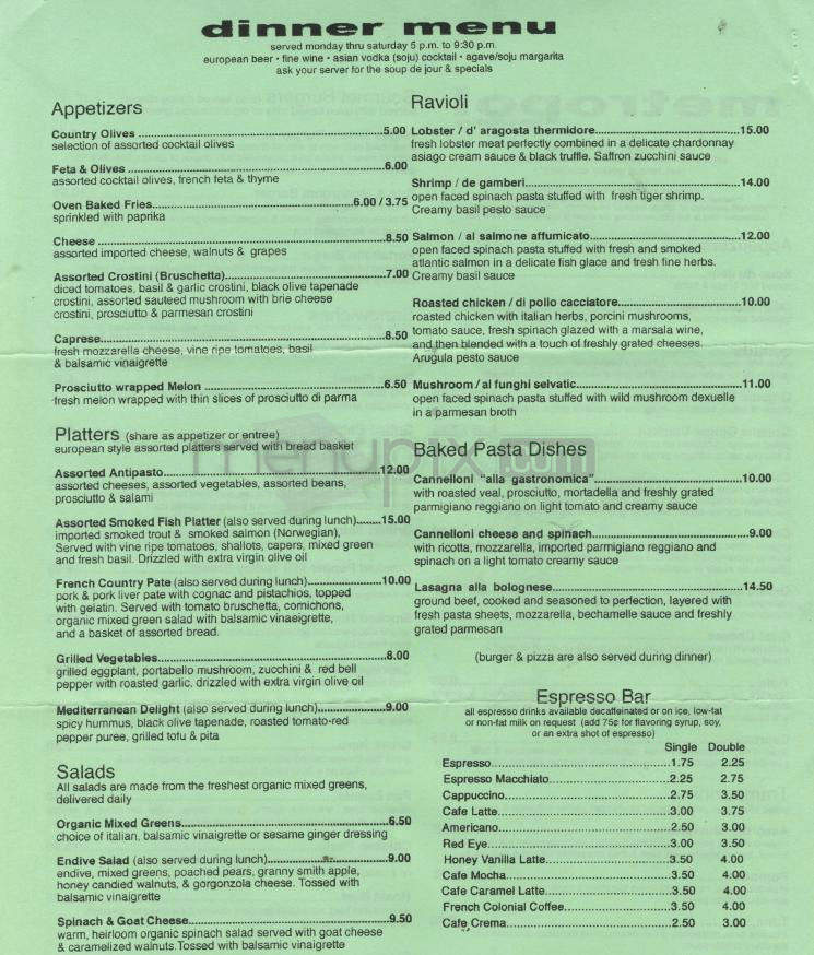 Cafe Metropol - Los Angeles, CA menu_pic