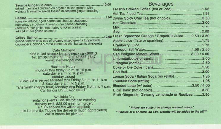 Cafe Metropol - Los Angeles, CA menu_pic