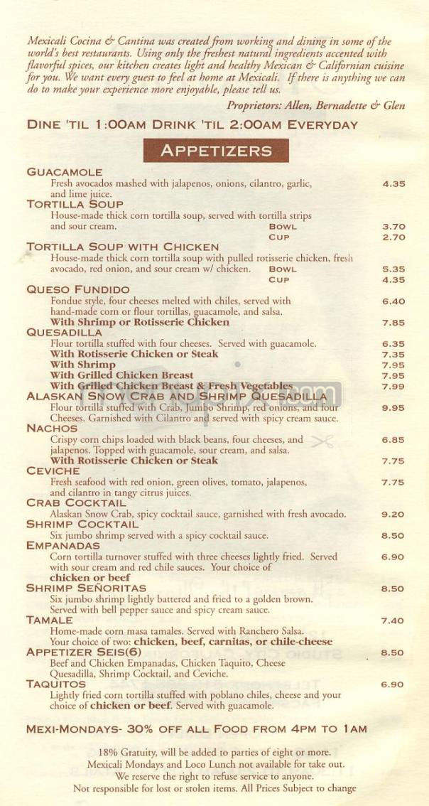 Mexicali - Studio City, CA menu_pic