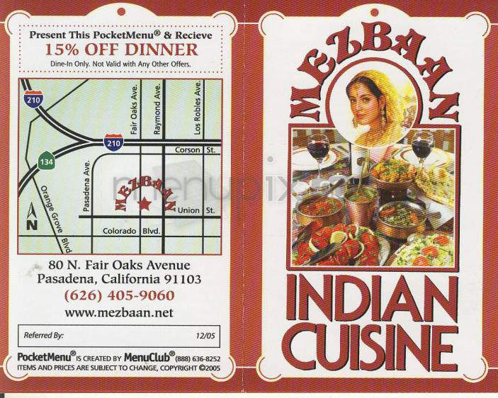 Mezbaan Indian Cuisine - Pasadena, CA menu_pic