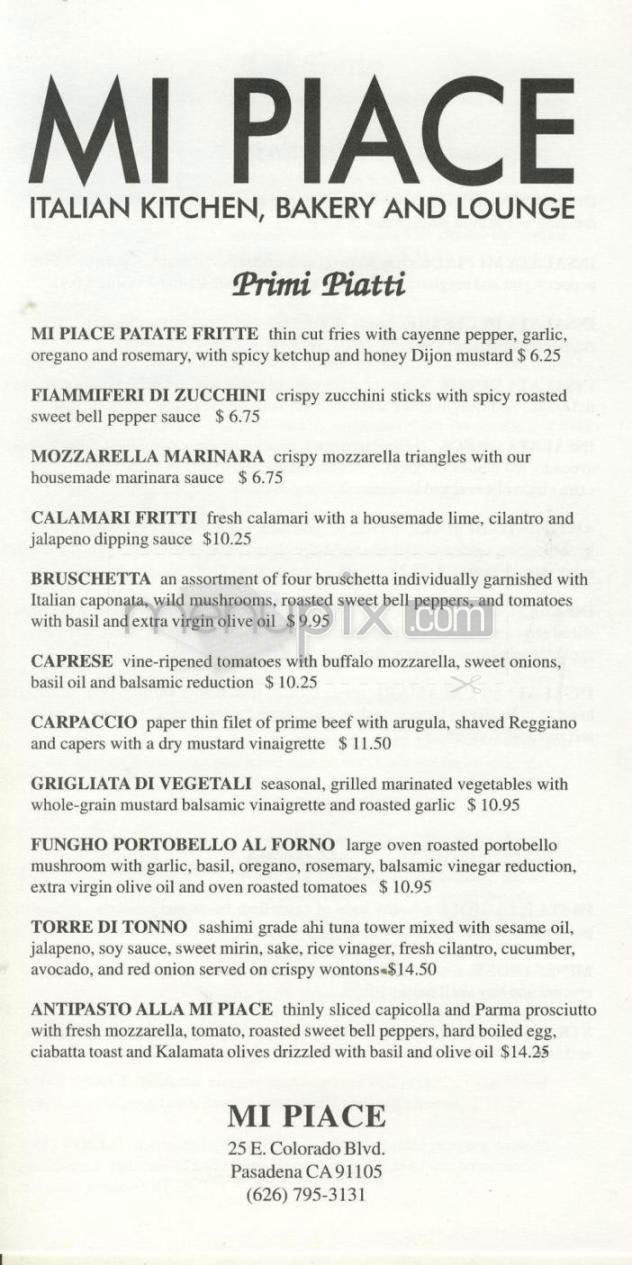 Mi Piace Italian Kitchen - Pasadena, CA menu_pic
