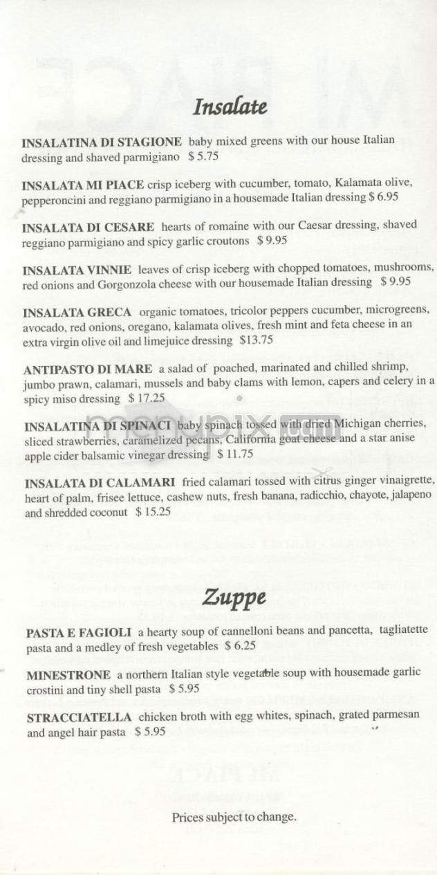 Mi Piace Italian Kitchen - Pasadena, CA menu_pic