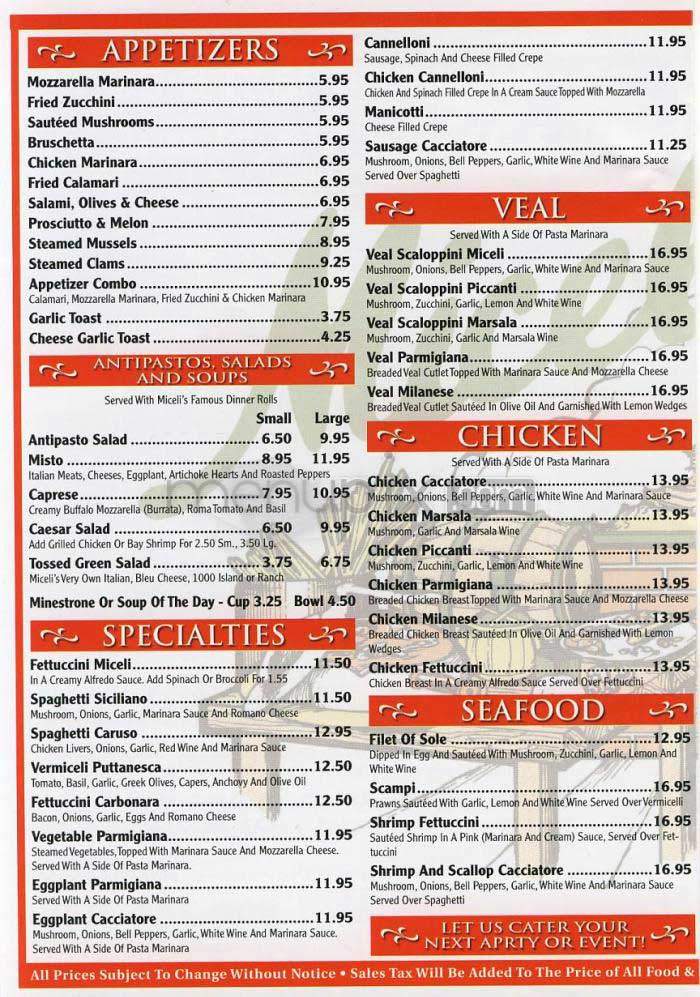 Miceli's - Los Angeles, CA menu_pic