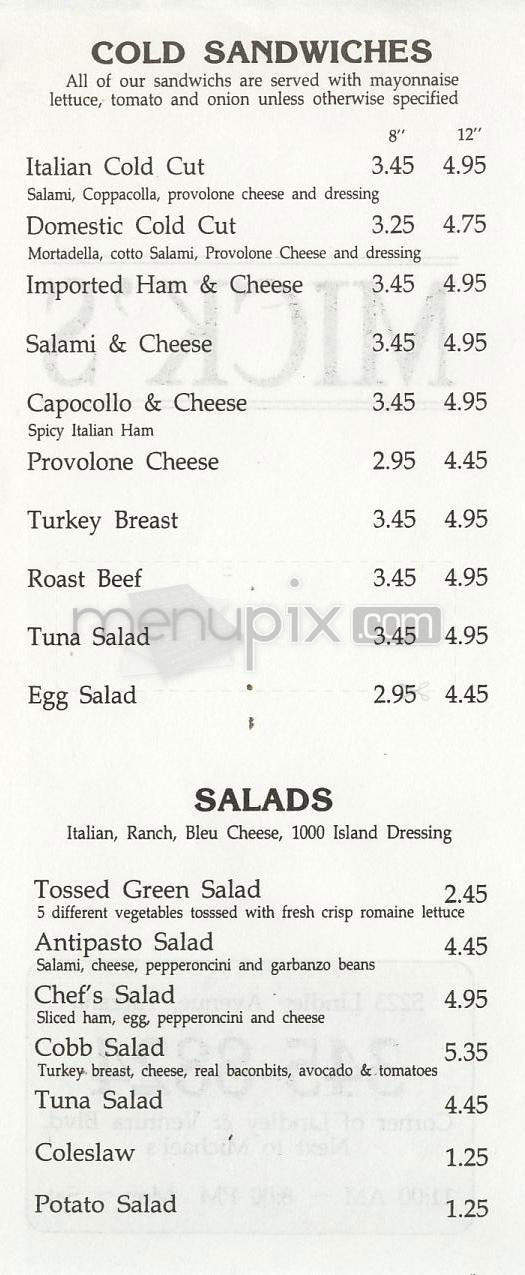 Mick's Sub Shop - Tarzana, CA menu_pic