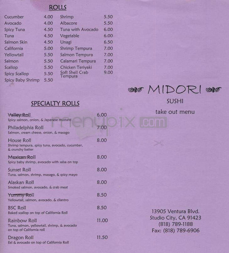 Midori Sushi - Sherman Oaks, CA menu_pic