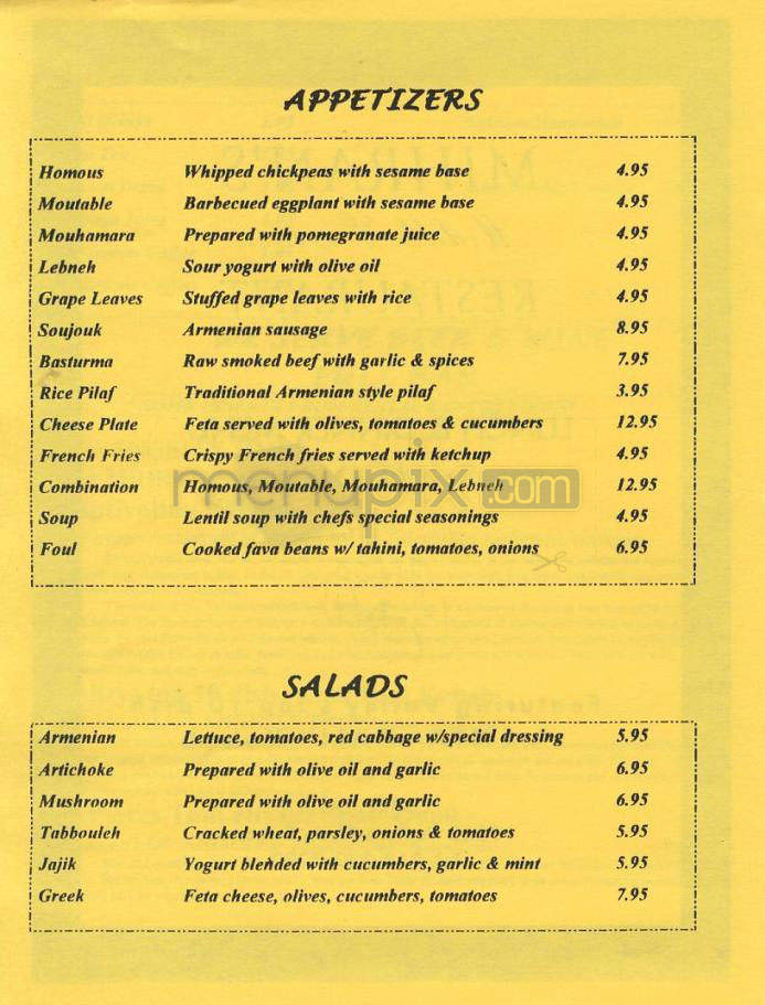 Mihran's - Tarzana, CA menu_pic