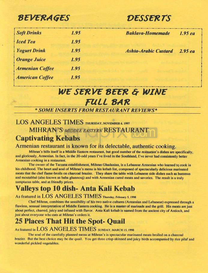 Mihran's - Tarzana, CA menu_pic