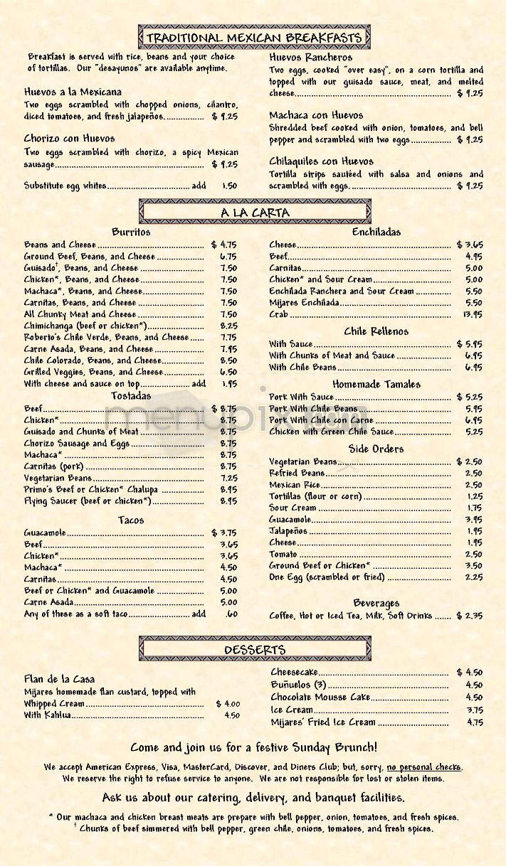 Mijares Mexican Restaurant - Pasadena, CA menu_pic