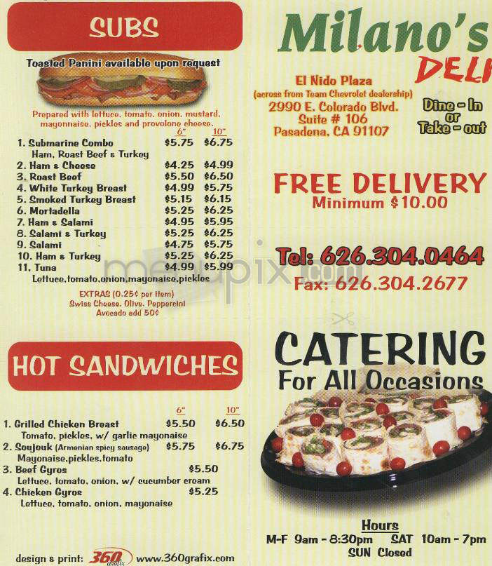 Milano's Deli - Pasadena, CA menu_pic