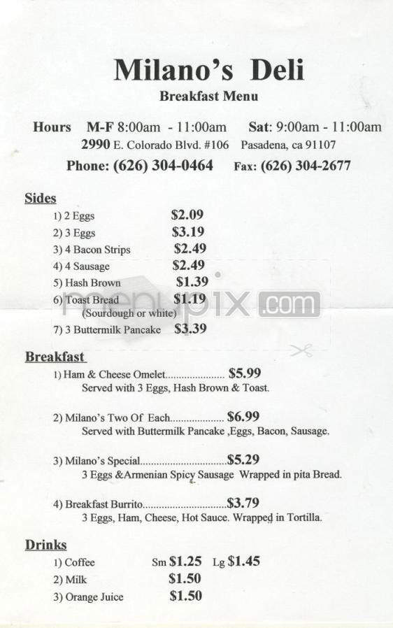 Milano's Deli - Pasadena, CA menu_pic