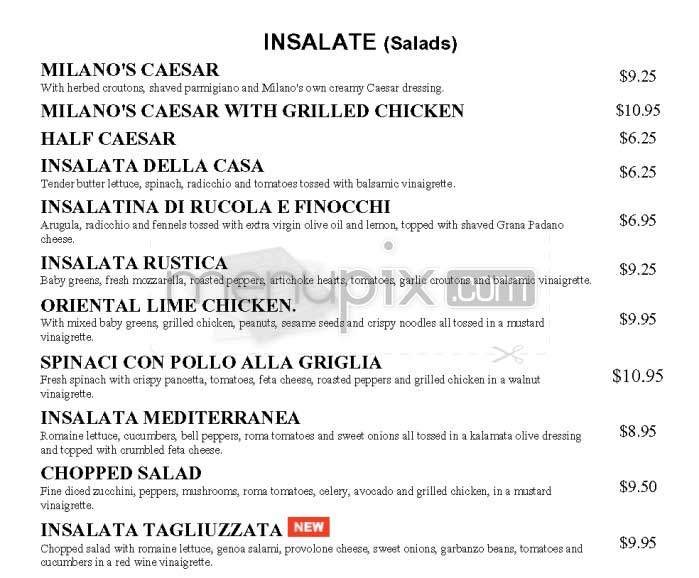 Milano's - Glendale, CA menu_pic