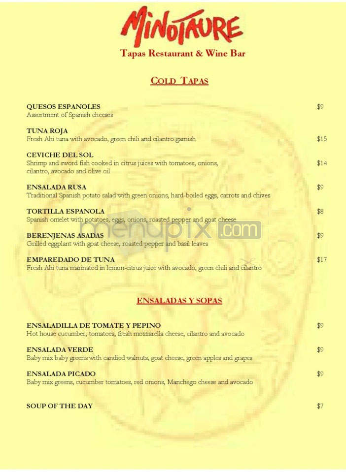 Minotaure Tapas Restaurant & Wine Bar - Playa Del Rey, CA menu_pic