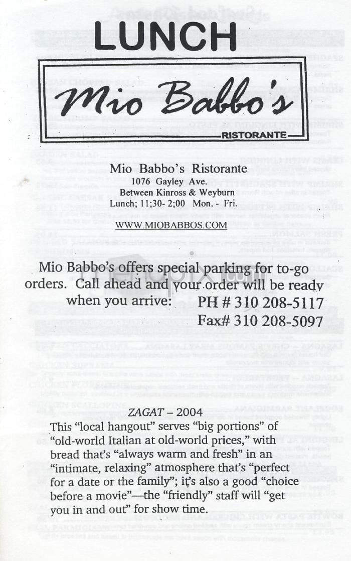 Mio Babbo's - Los Angeles, CA menu_pic