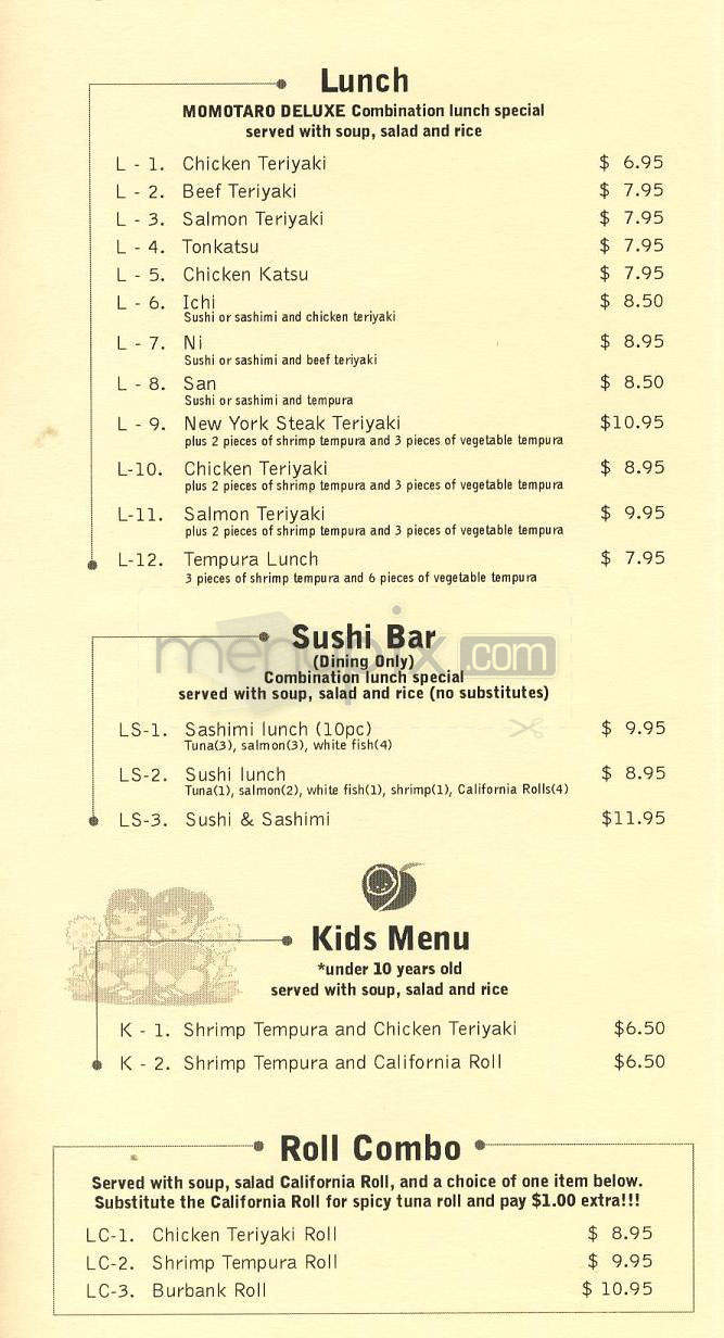 Momotaro Japanese Restaurant - Burbank, CA menu_pic