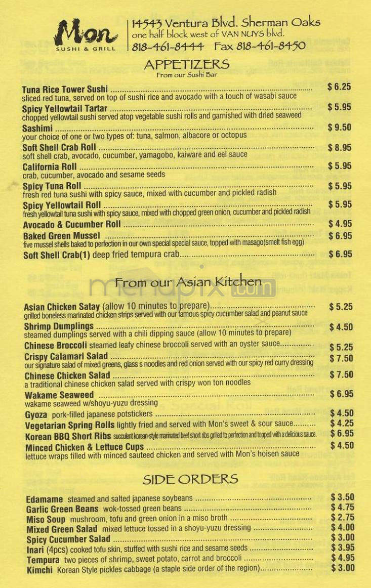 Mon Sushi & Grill - Sherman Oaks, CA menu_pic