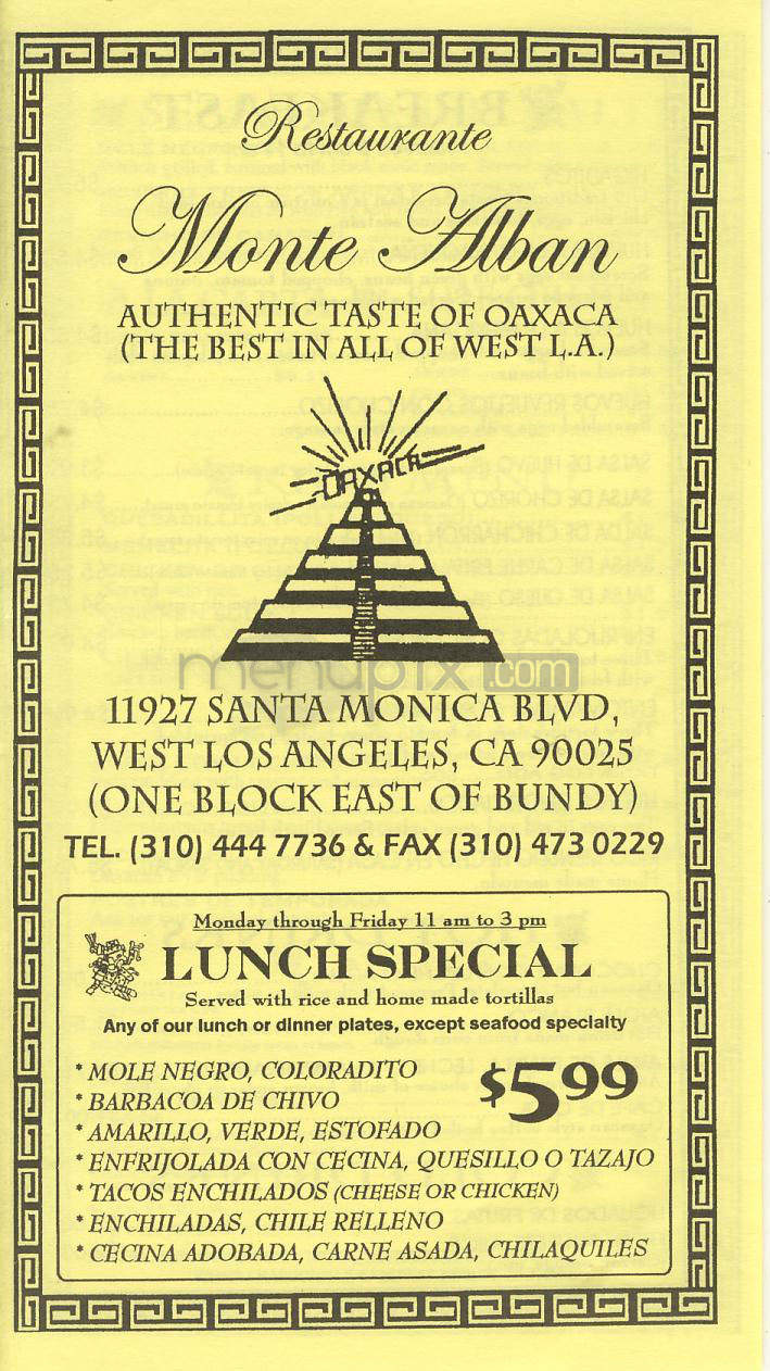 Monte Alban - Los Angeles, CA menu_pic